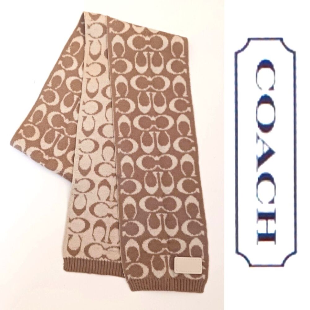 Coach C Logo Tan/Cream Merino Wool Scarf 5X56